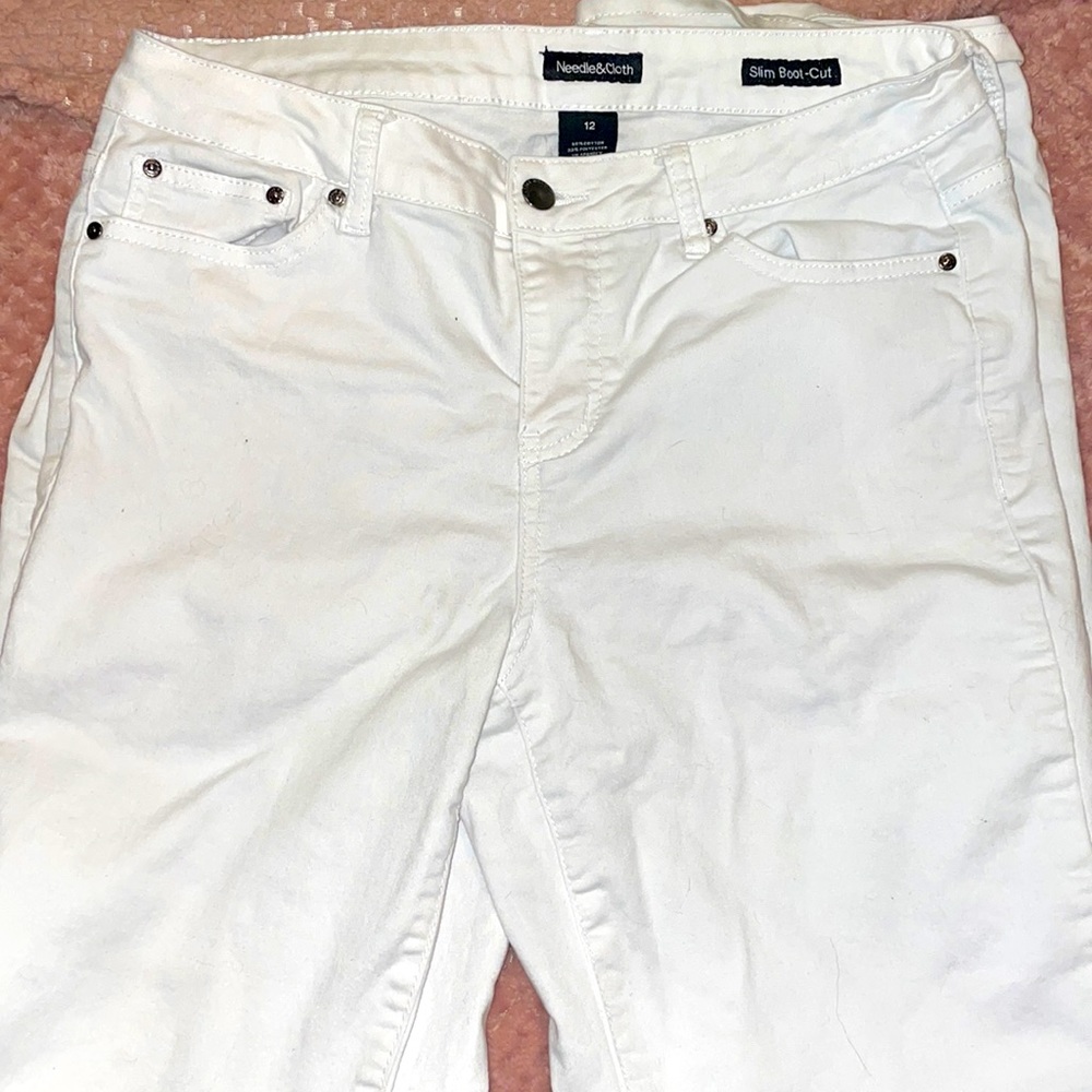 White boot cut pants